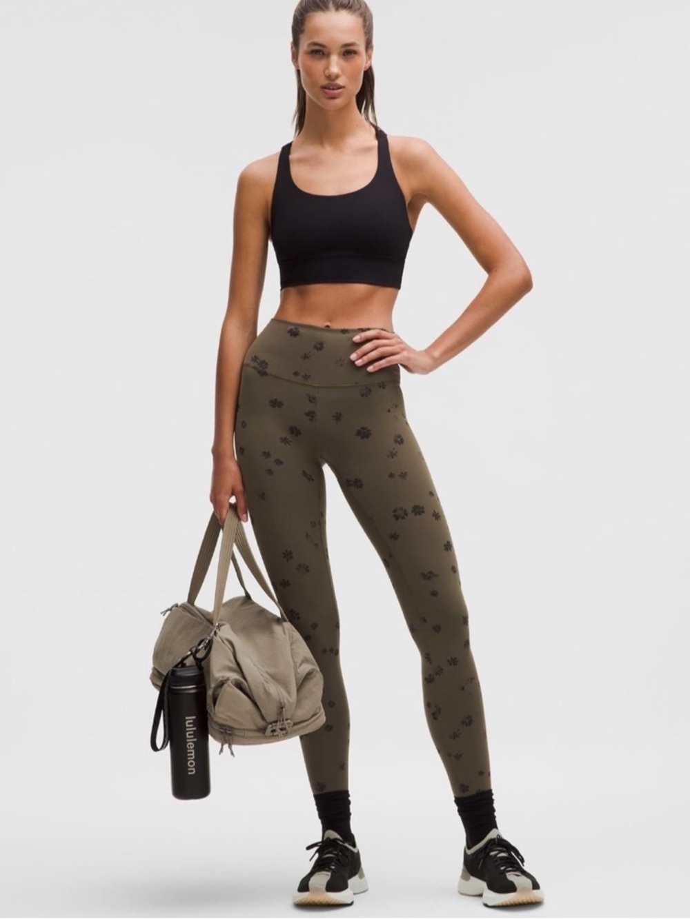 Lululemon Wunder Train High-Rise Tight 28” - Floral Breeze Olive Black. Size 6